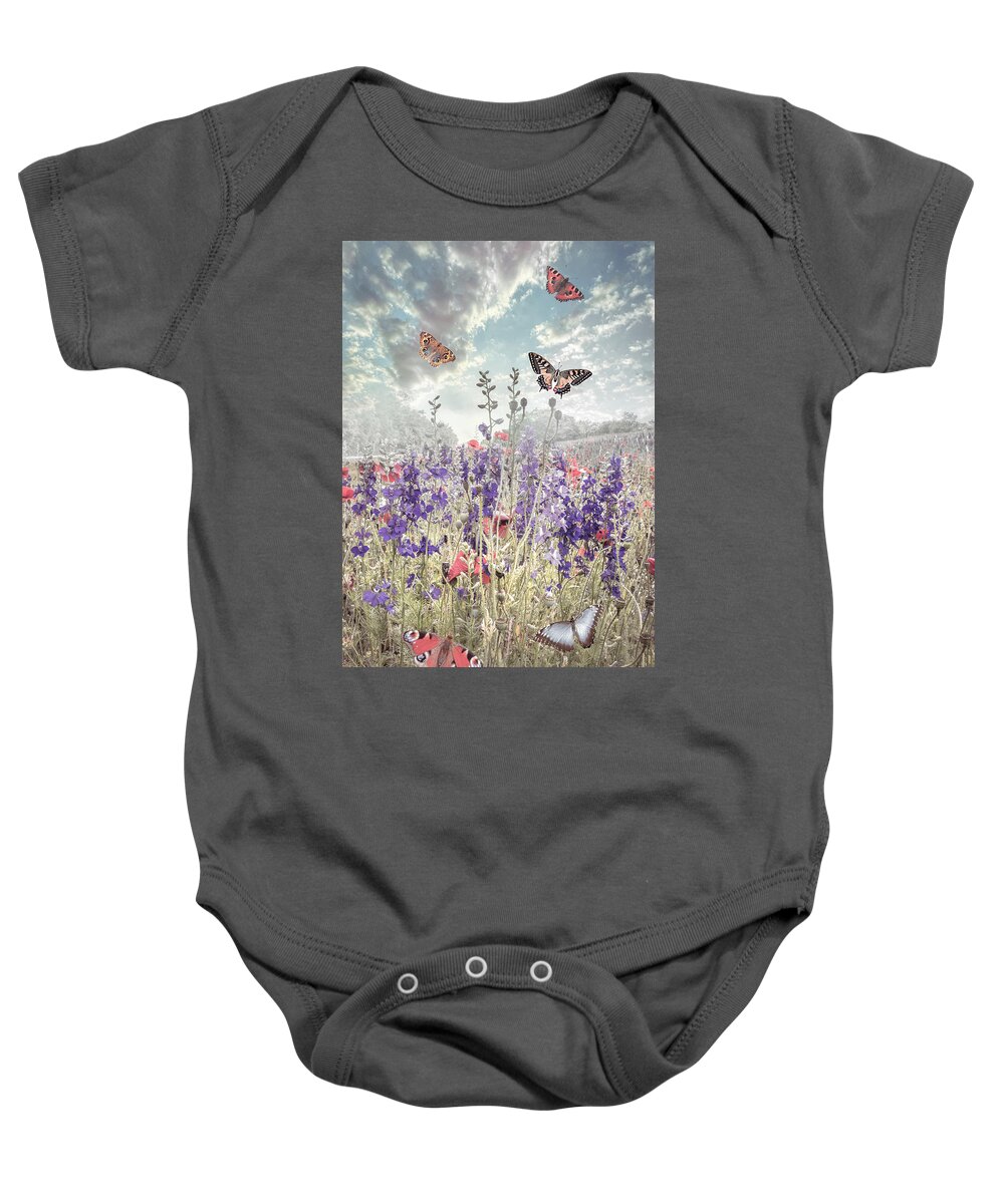 Carolina Baby Onesie featuring the photograph Meadow Butterflies in Spring by Debra and Dave Vanderlaan