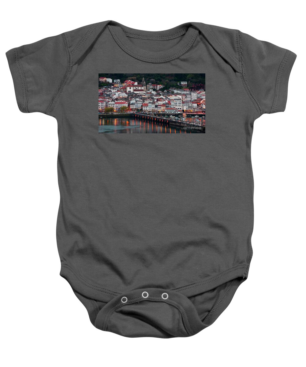Ria Baby Onesie featuring the photograph Medieval Fishing Town of Pontedeume with its Stone Bridge by Night La Coruna by Pablo Avanzini