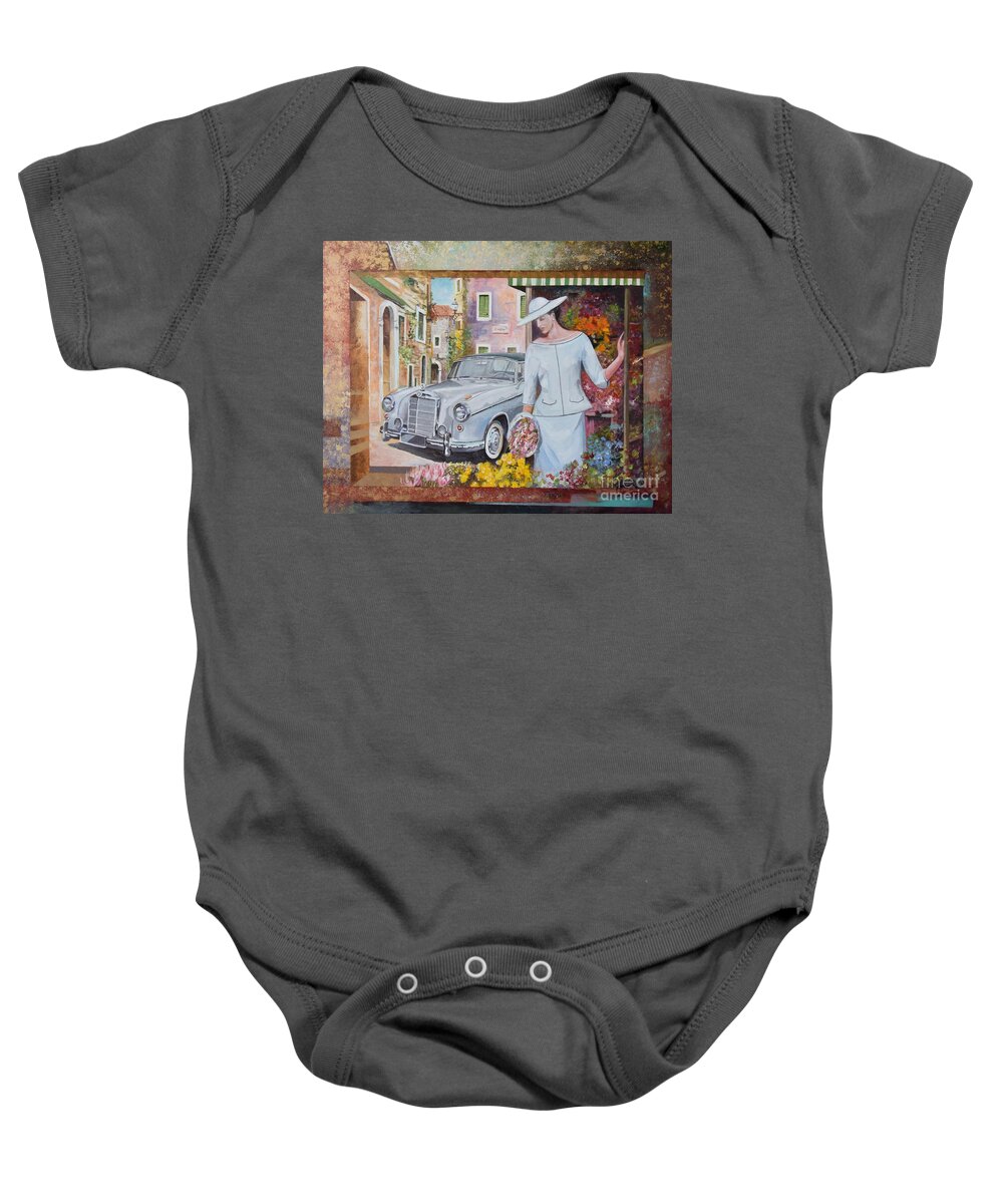 Mercedes-benz 220 S Cabriolet Baby Onesie featuring the painting Mercedes-Benz 220 s cabriolet by Sinisa Saratlic