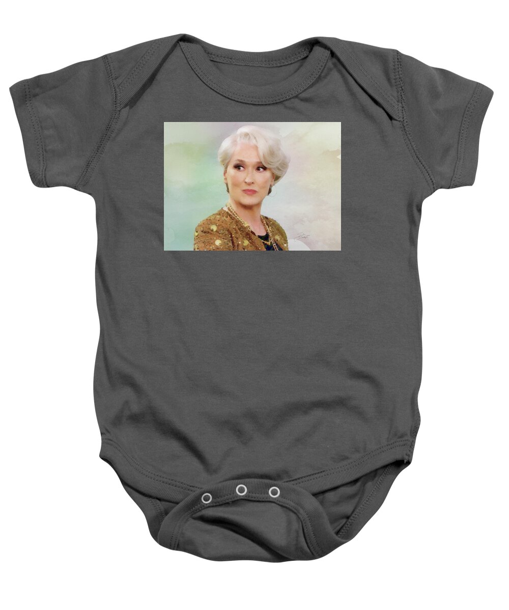 Meryl Streep Baby Onesie featuring the digital art Meryl Streep by Jerzy Czyz