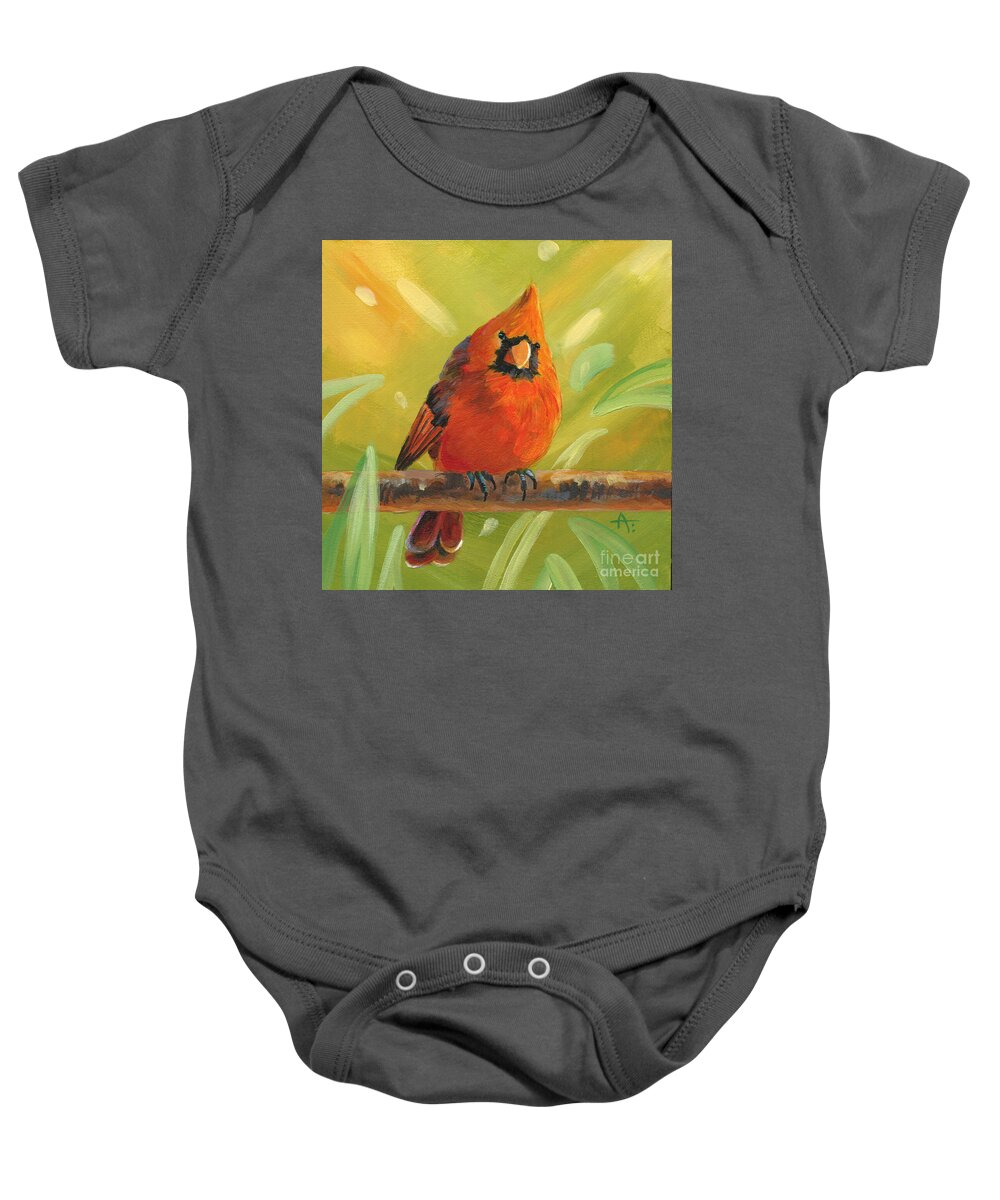 Bird Baby Onesie featuring the painting Messenger - Cardinal Painting by Annie Troe