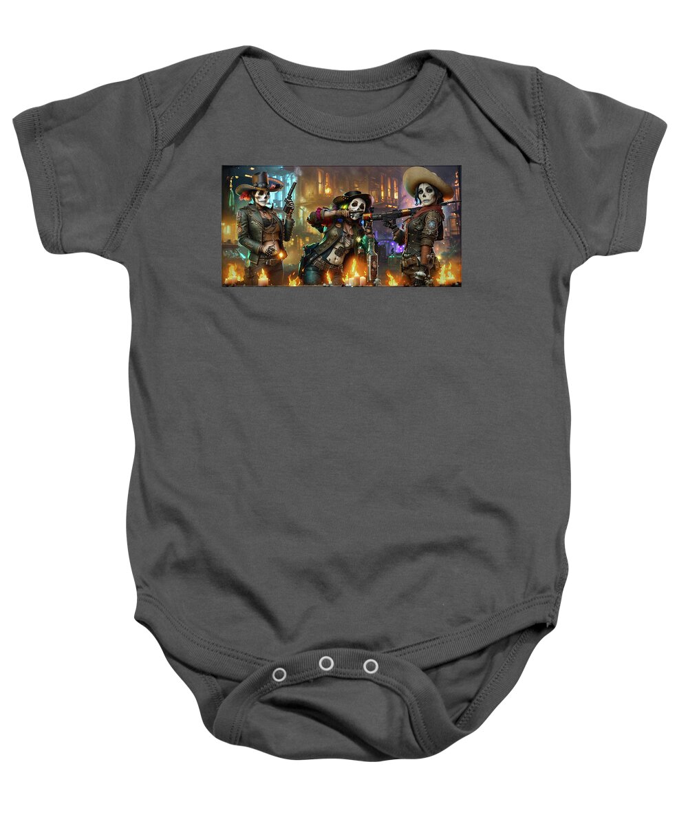 Ai Baby Onesie featuring the digital art Mexican bandits by Micah Offman