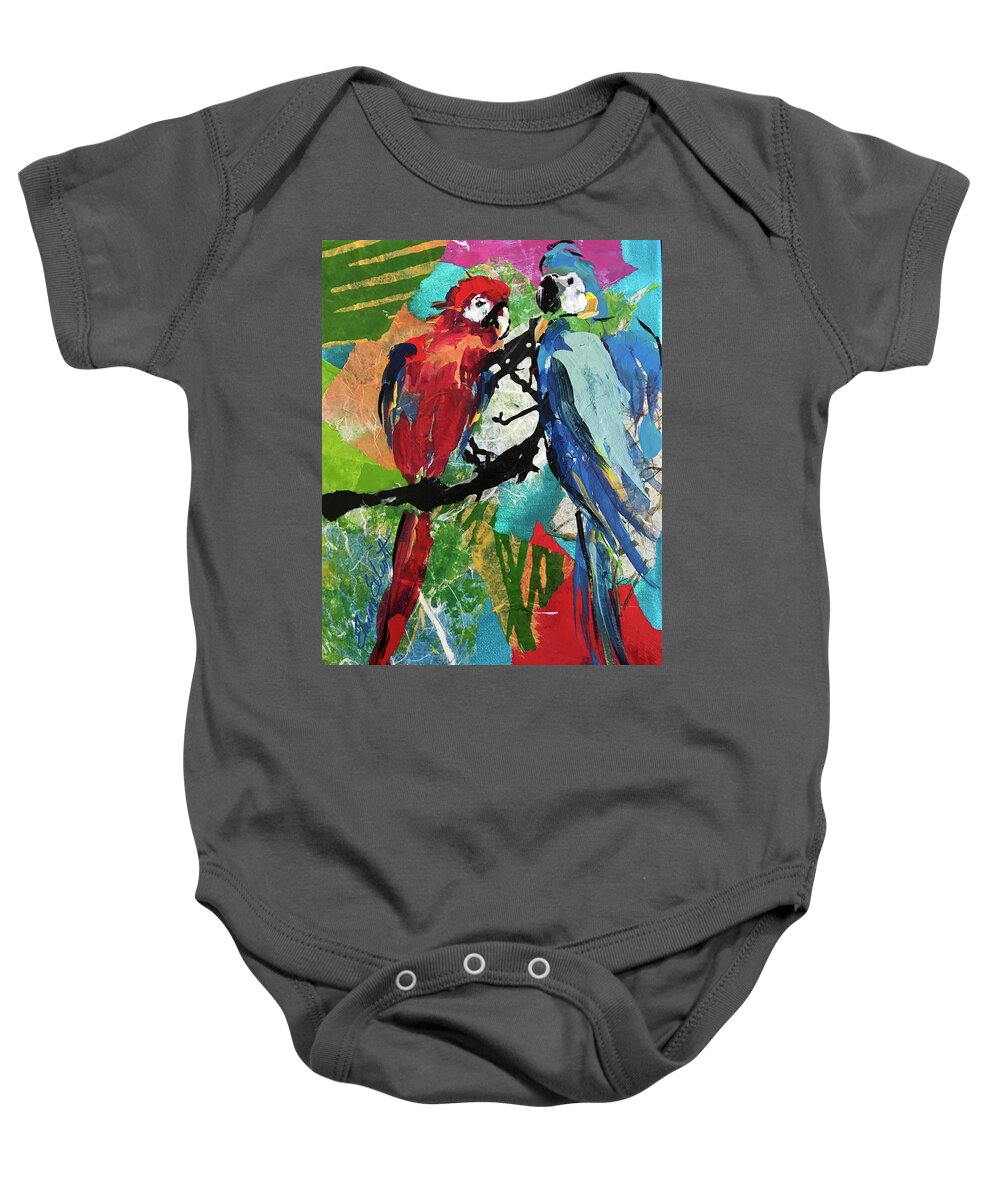 Parrots Baby Onesie featuring the painting Mexico Macaws by Elaine Elliott