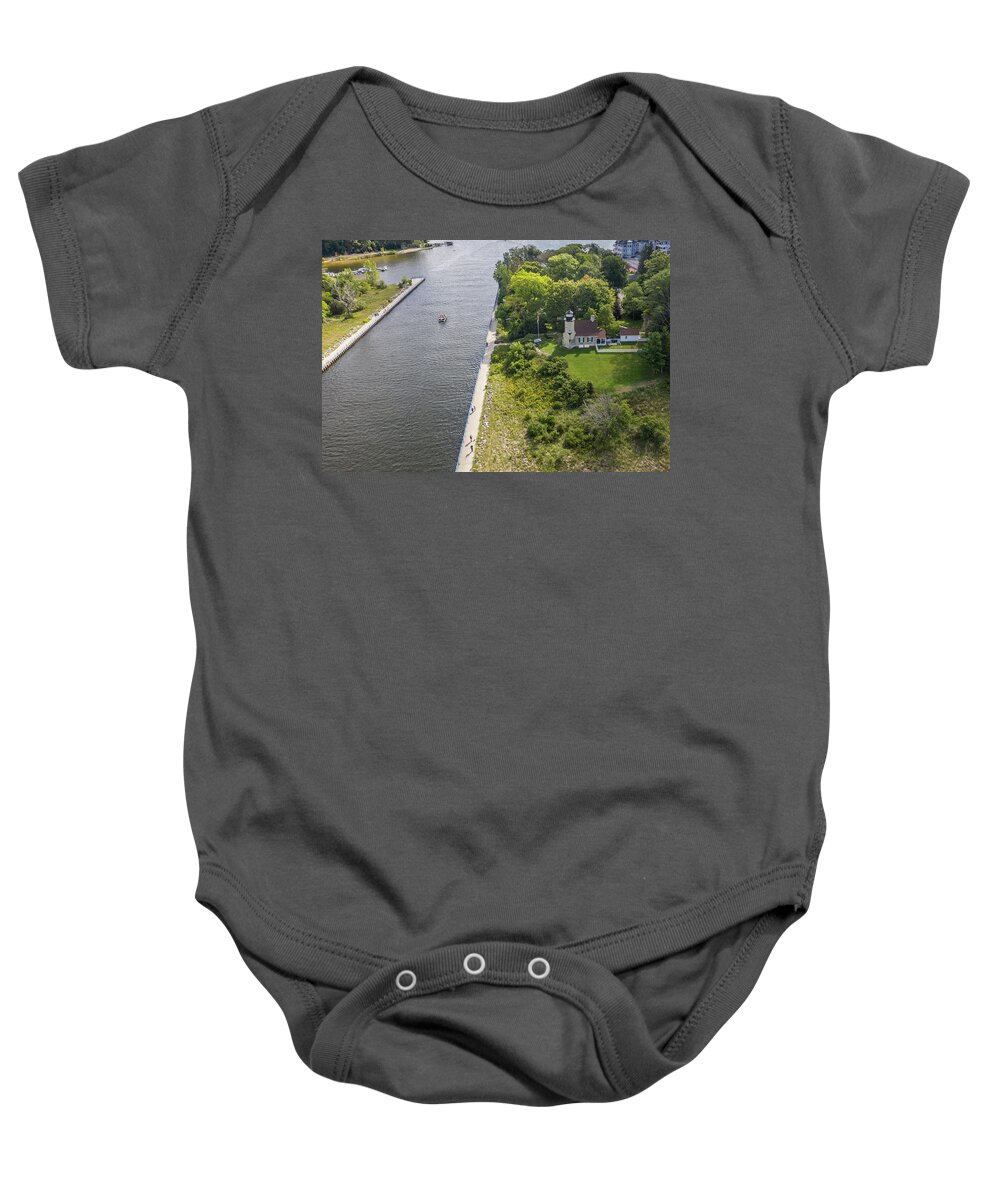 Drone Baby Onesie featuring the photograph Michigan Lighthouse in White River by John McGraw