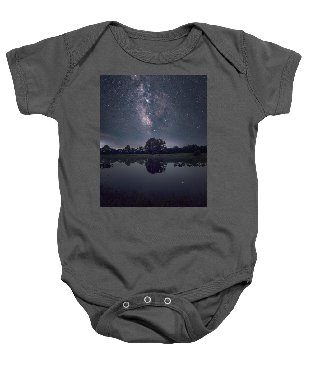 Nightscape Baby Onesie featuring the photograph Milky Way over the Pond by Grant Twiss