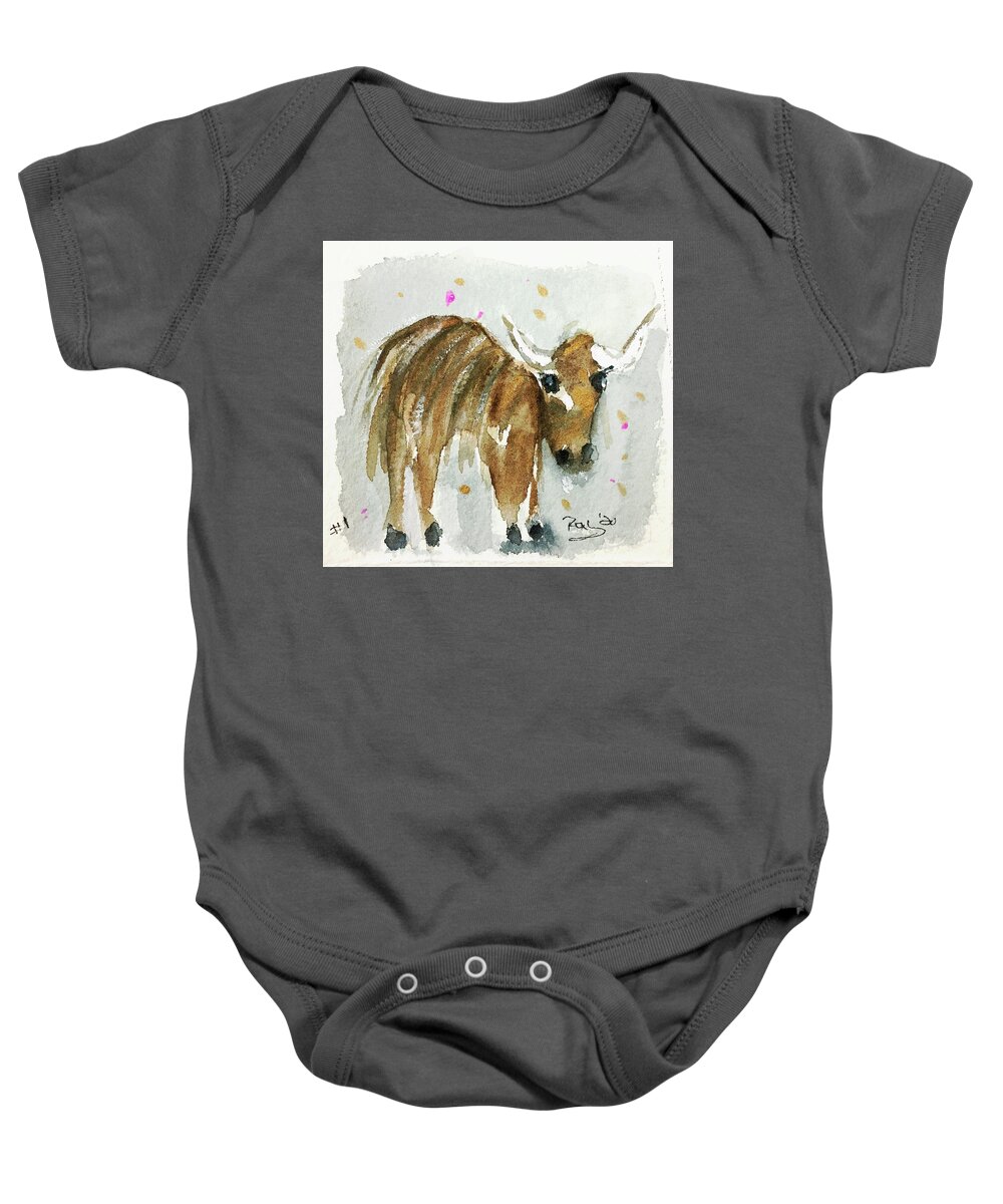 Cow Baby Onesie featuring the painting Mini Cow 1 by Roxy Rich