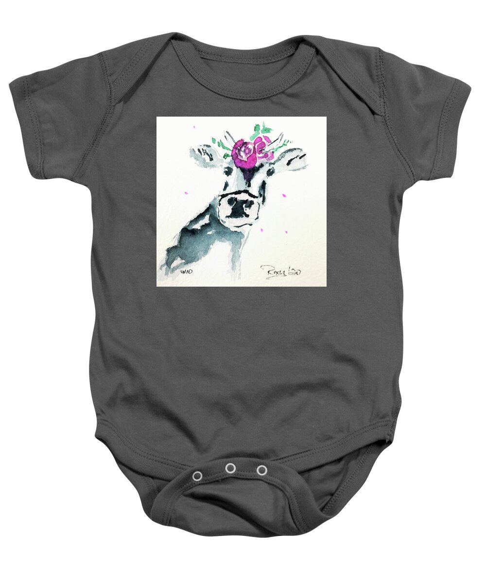 Cow Baby Onesie featuring the painting Mini Cow 10 by Roxy Rich
