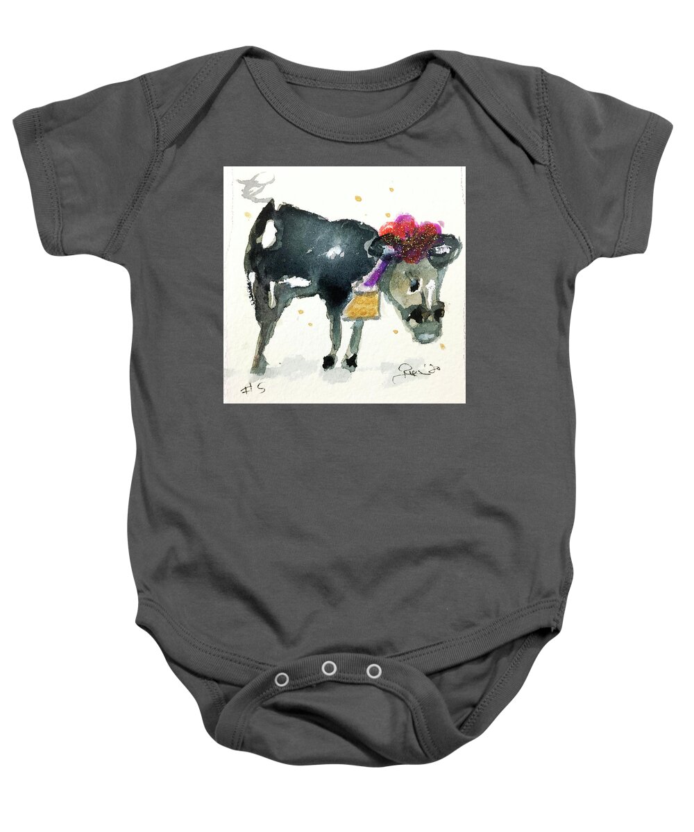 Cow Baby Onesie featuring the painting Mini Cow 5 by Roxy Rich