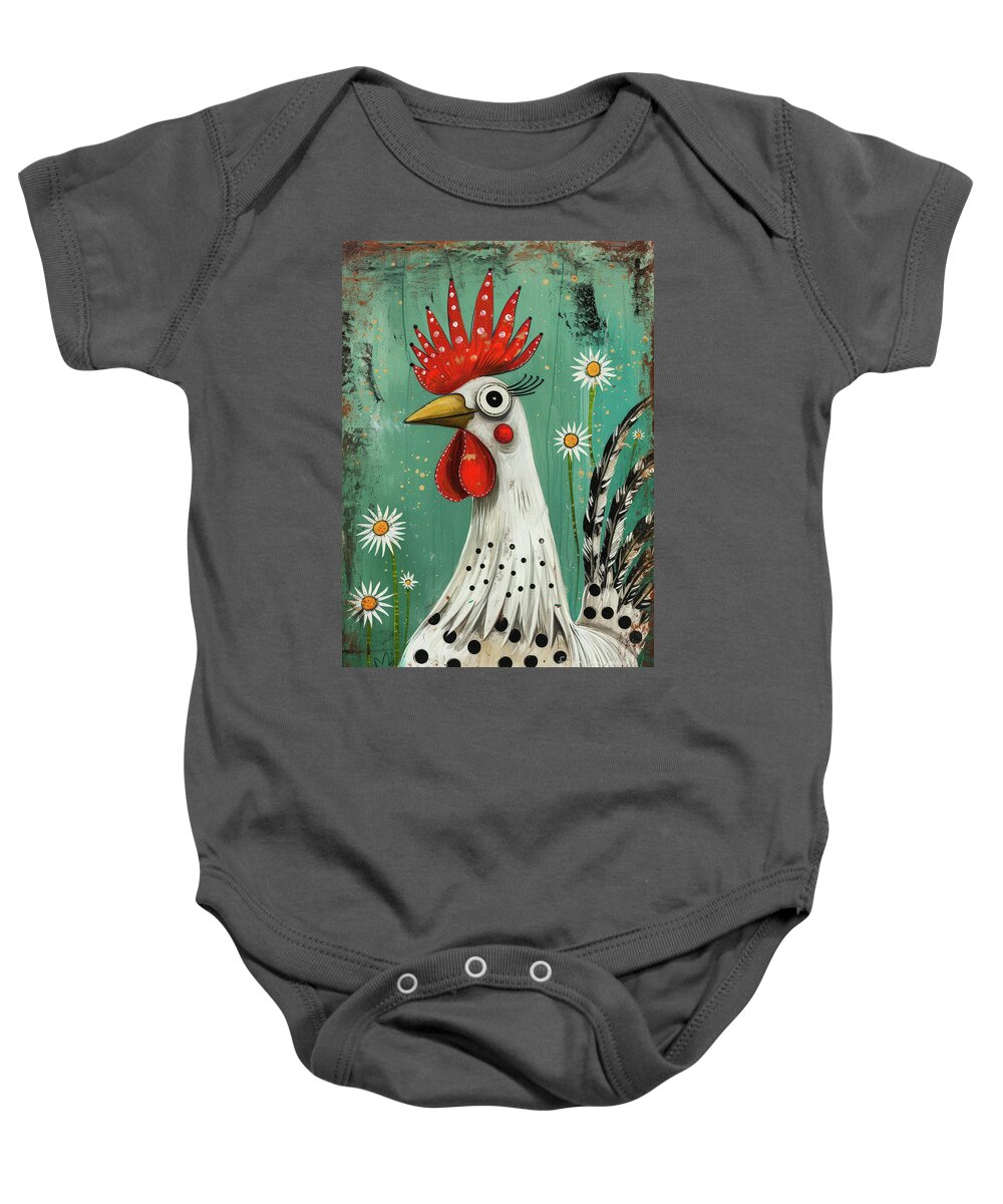 Rooster Baby Onesie featuring the painting Miss Molly by Tina LeCour