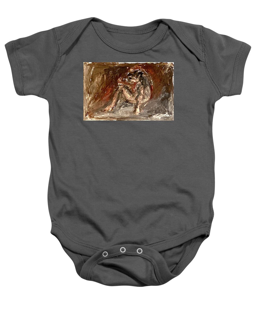 Model Baby Onesie featuring the painting Model sitting on the floor II by David Euler