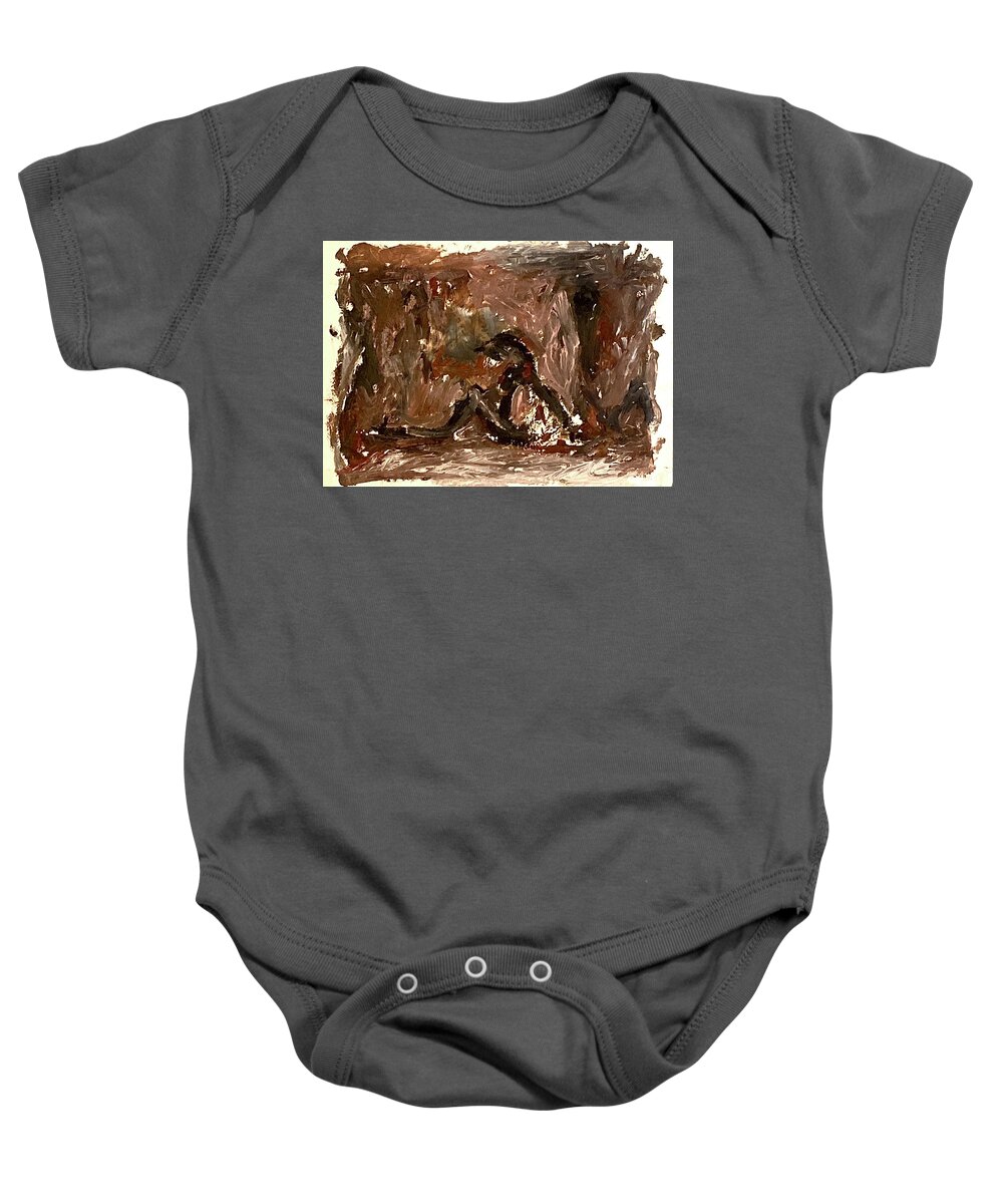 Model Baby Onesie featuring the painting Model sitting on the floor III by David Euler