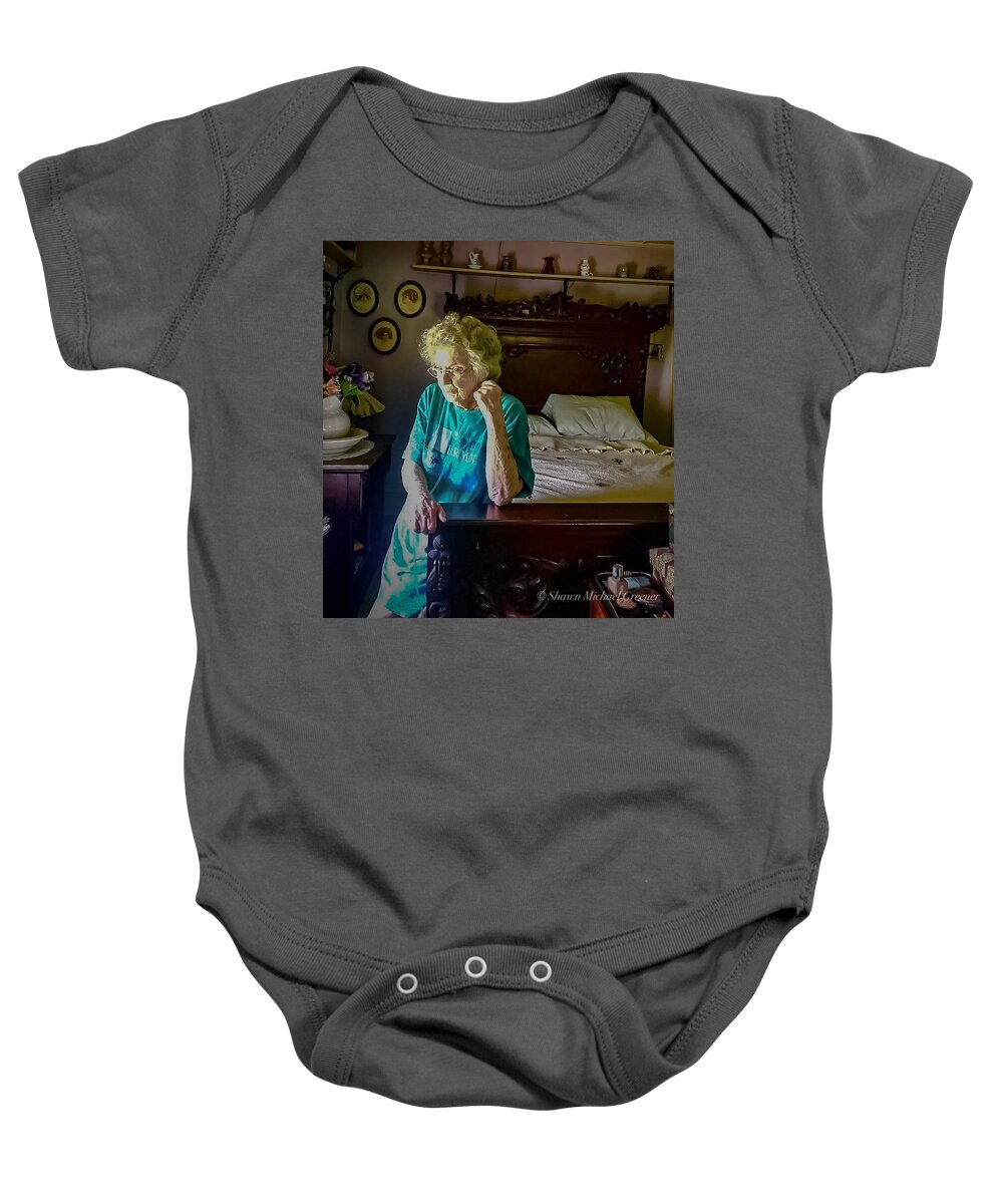 Mom Baby Onesie featuring the photograph Mom dispensing wisdom Color by Shawn M Greener