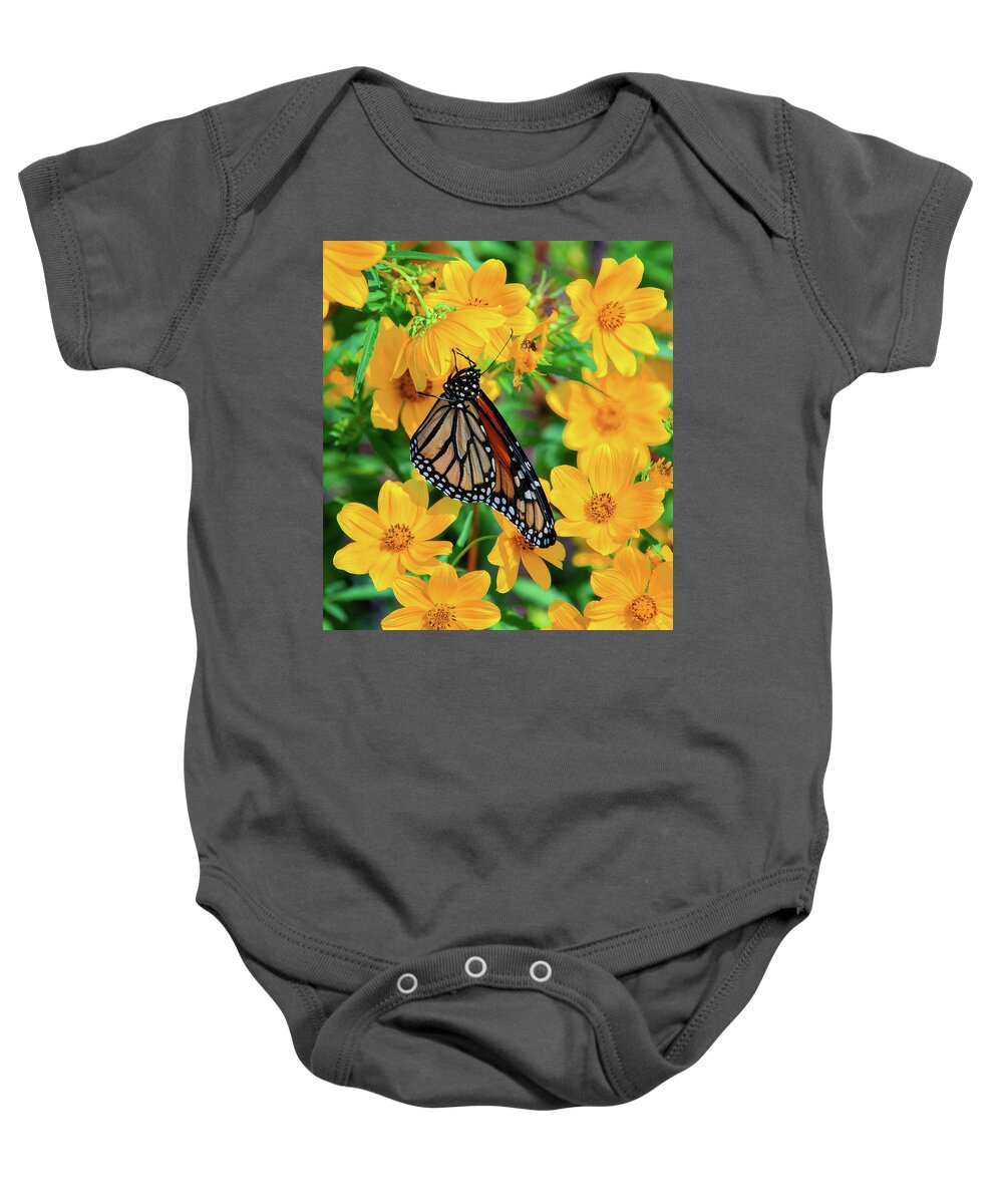 Nature Baby Onesie featuring the photograph Monarch on Tickseed Sunflower DIN0353 by Gerry Gantt