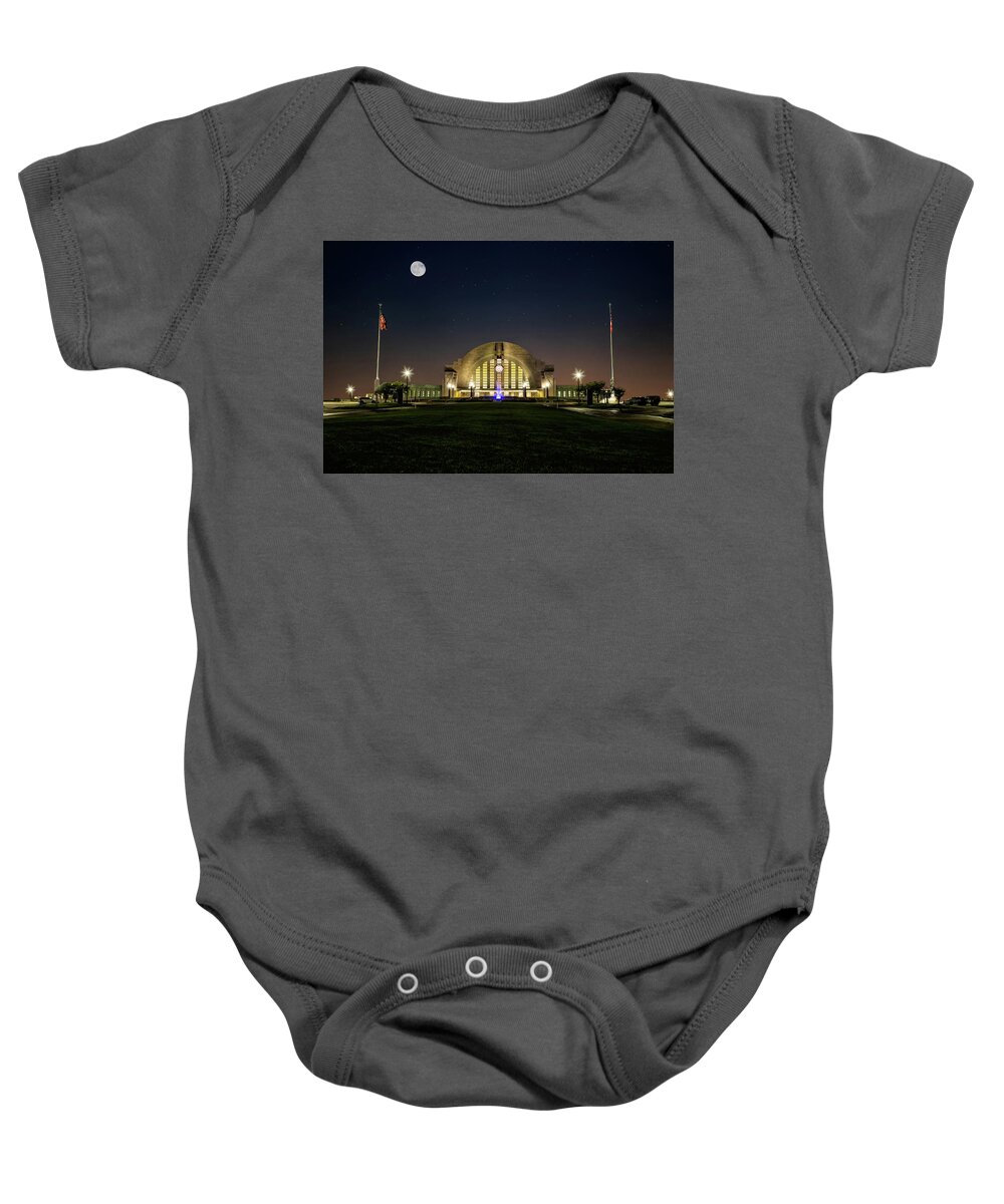 City Baby Onesie featuring the photograph Moonlight Over Union Terminal by Ed Taylor