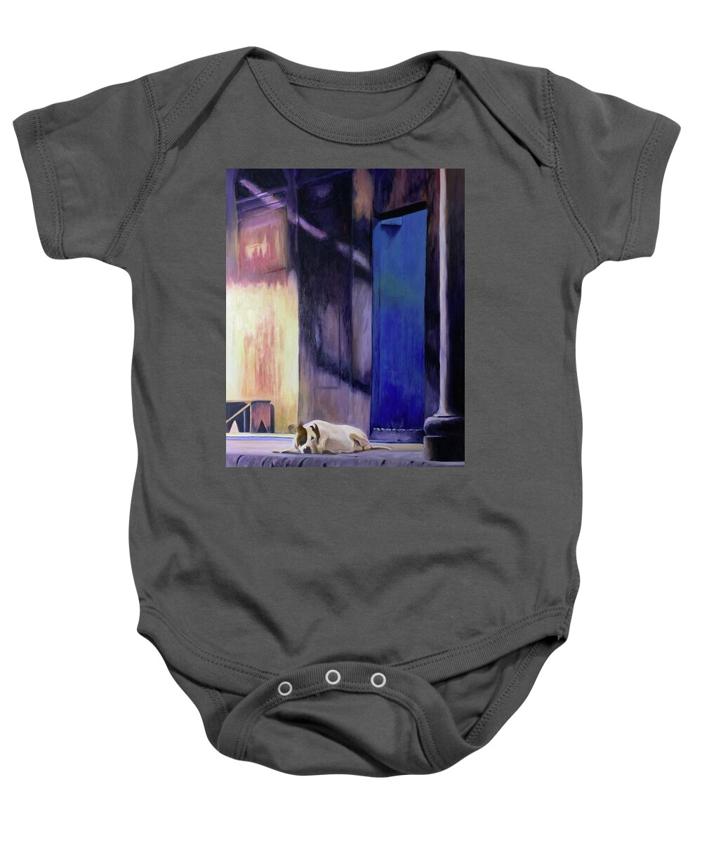Dog Baby Onesie featuring the painting Moonlight Patience by Tracy Hutchinson