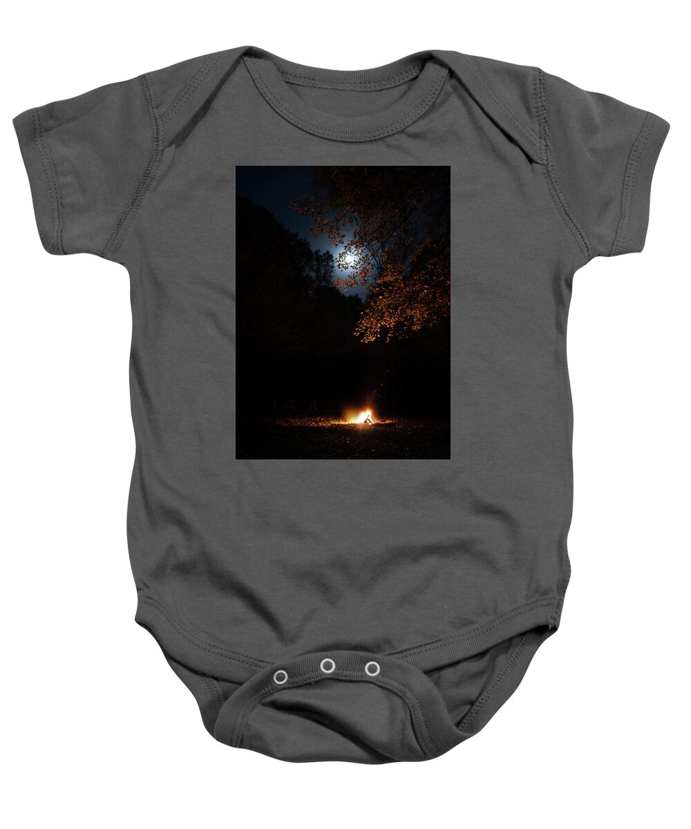 Campfire Baby Onesie featuring the photograph Moonlit Campfire by American Landscapes