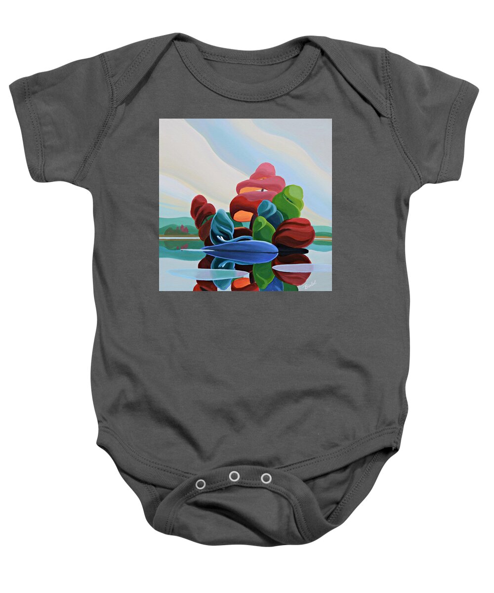 Red Baby Onesie featuring the painting Morning Mist by Barbel Smith