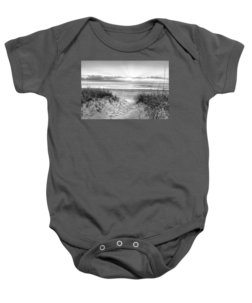 Black Baby Onesie featuring the photograph Morning's Blessings Black and White by Debra and Dave Vanderlaan