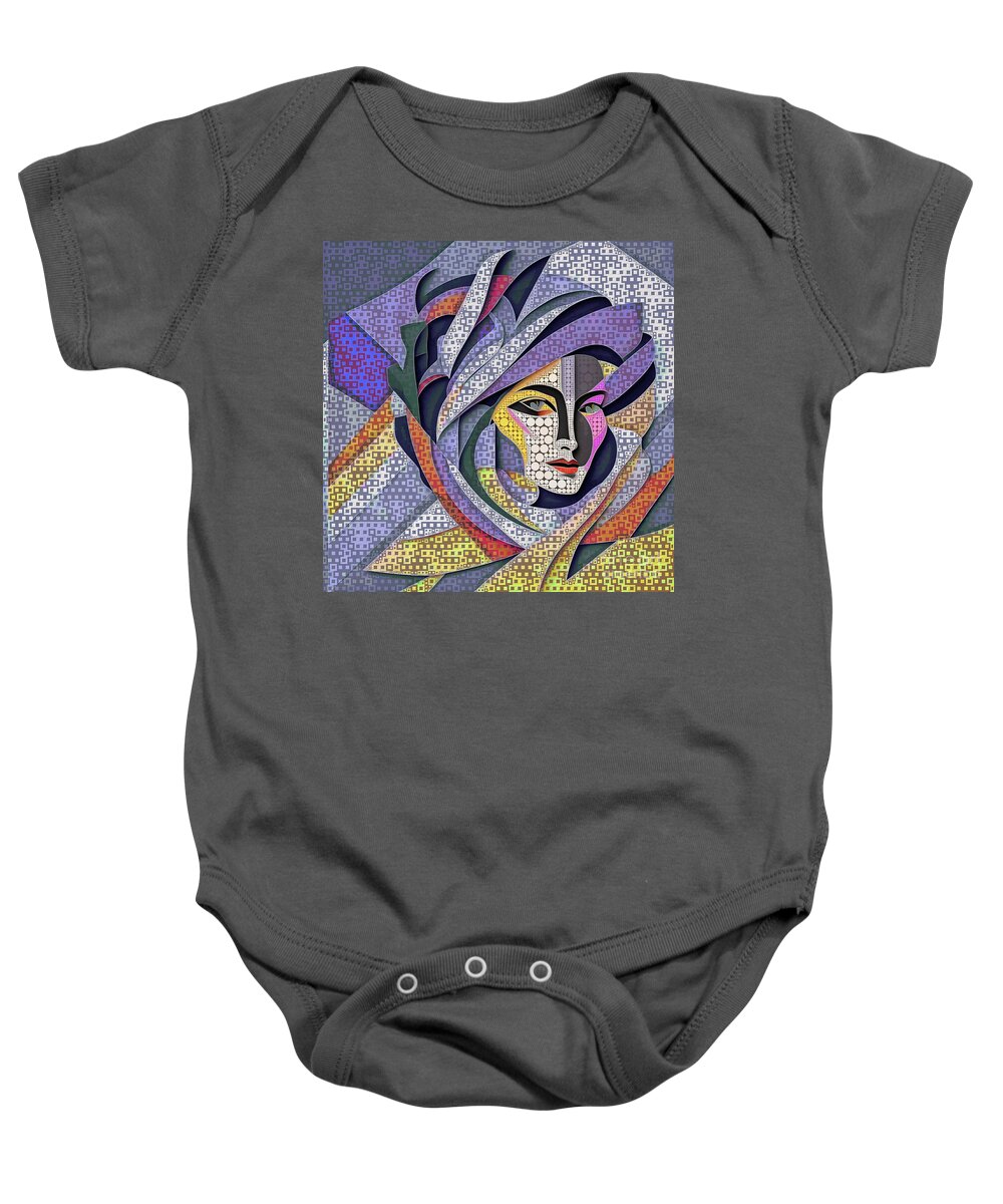 Abstract Baby Onesie featuring the digital art Mosaic Style Abstract Portrait - 01698SA by Philip Preston