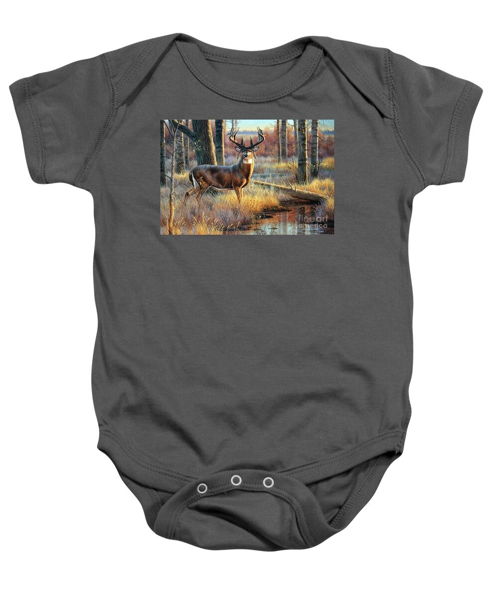 Cynthie Fisher Baby Onesie featuring the painting Mossy Horns Whitetail Deer by JQ Licensing