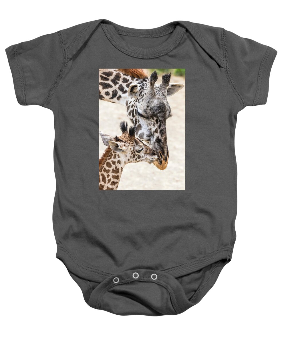 Giraffe Baby Onesie featuring the photograph Mother's Love by Jim Miller