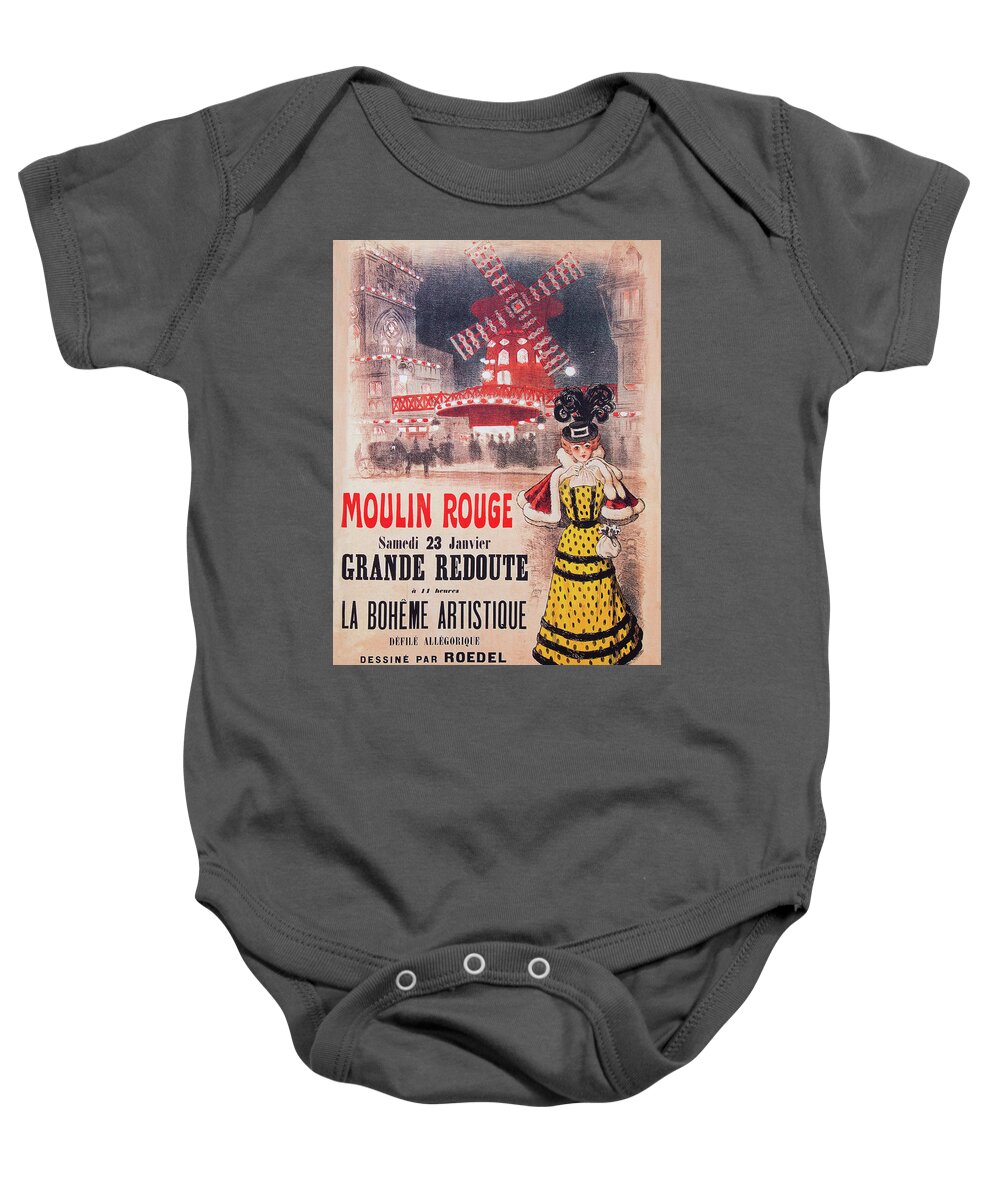 Moulin Baby Onesie featuring the digital art Moulin Rouge Poster by Roy Pedersen