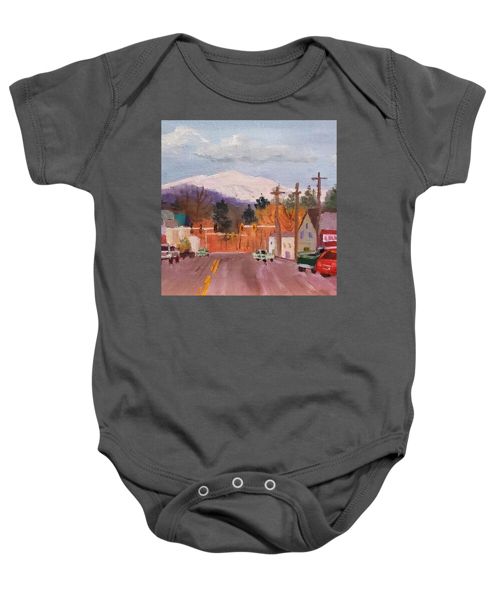 Mount Washington Baby Onesie featuring the painting Mount Washington Over Main Street by Sharon E Allen