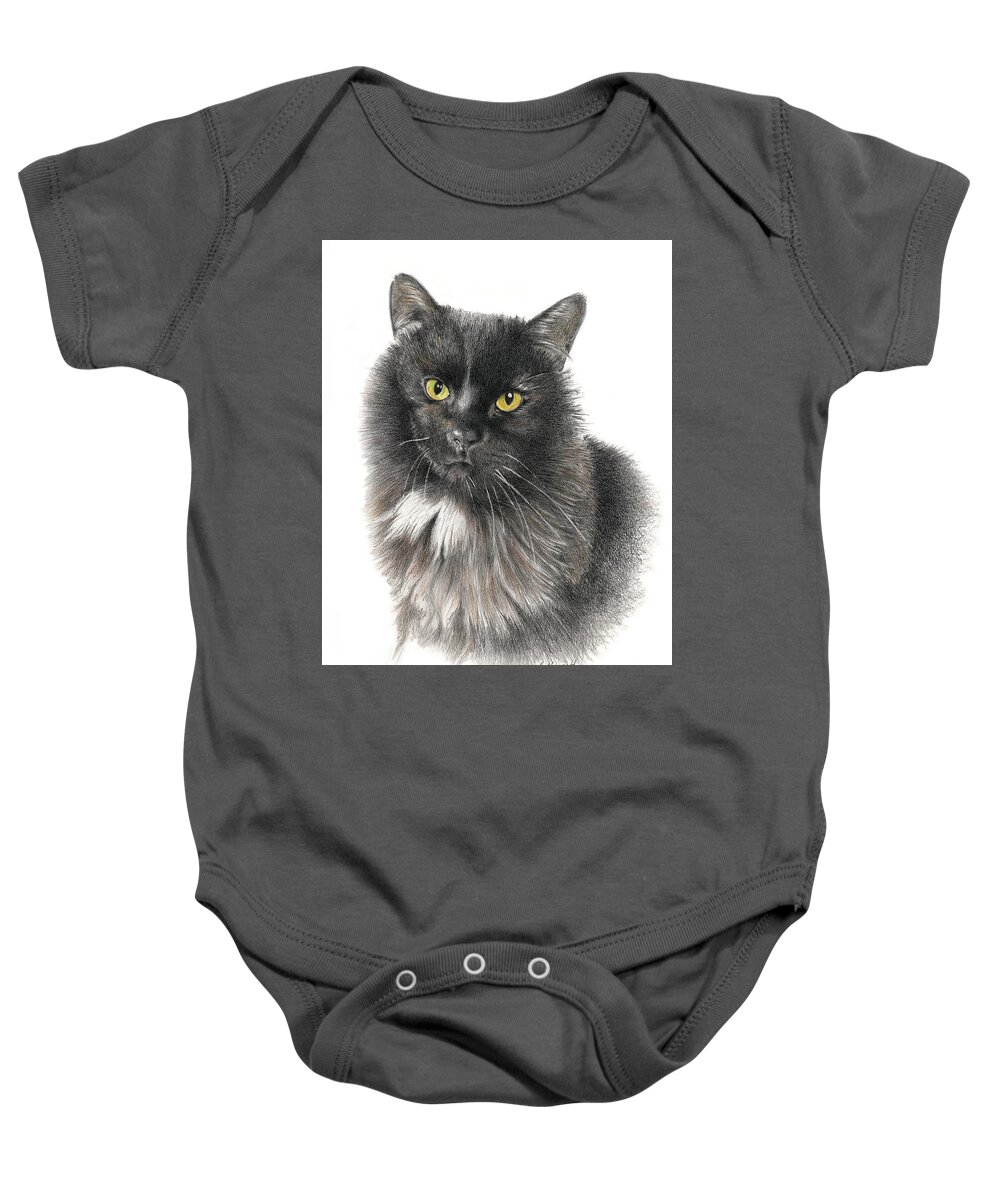 Cat Baby Onesie featuring the drawing Mr Moose by Louise Howarth