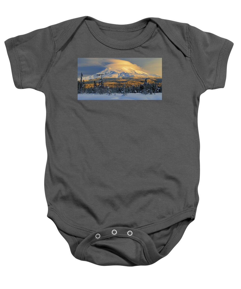 Mt. Baby Onesie featuring the photograph Mt. Hood Winter Sunrise by Patrick Campbell