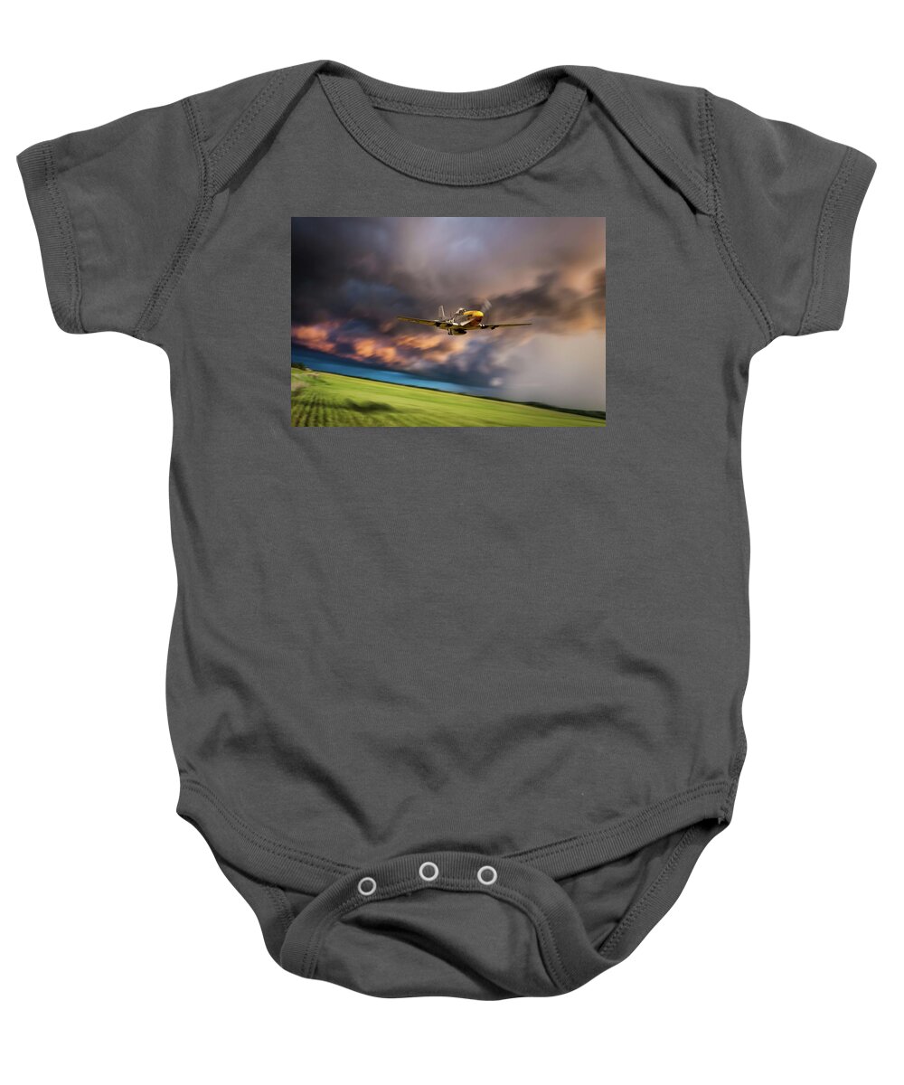 P-51 Mustang Baby Onesie featuring the digital art Mustang Out Of The Storm by Airpower Art