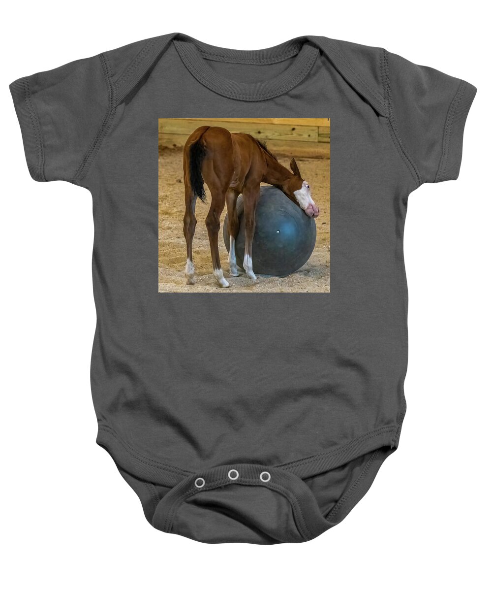 Animal Baby Onesie featuring the photograph My ball by Brian Shoemaker