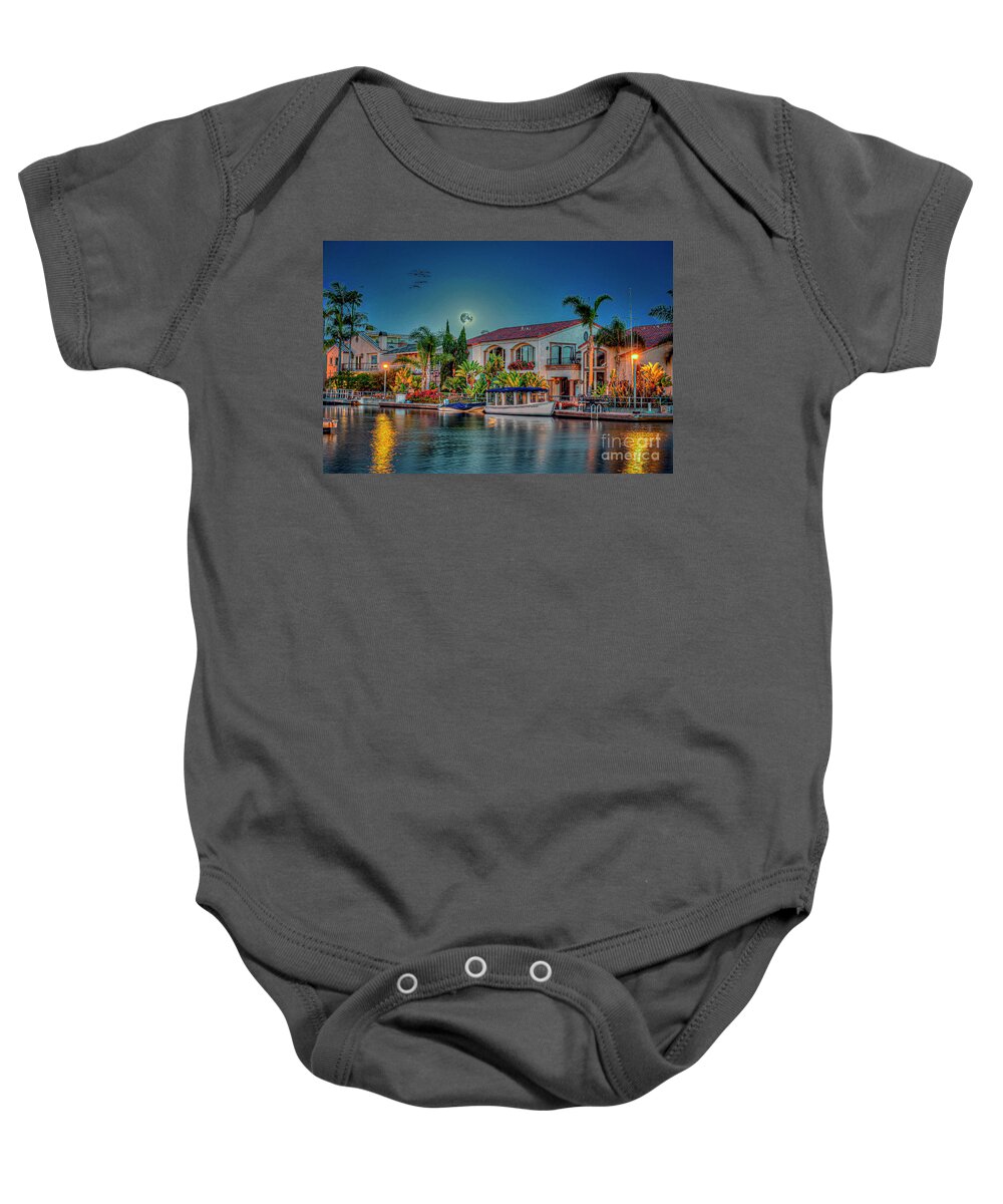 Super Full Moon Baby Onesie featuring the photograph Naples Canal Super Full Moon by David Zanzinger