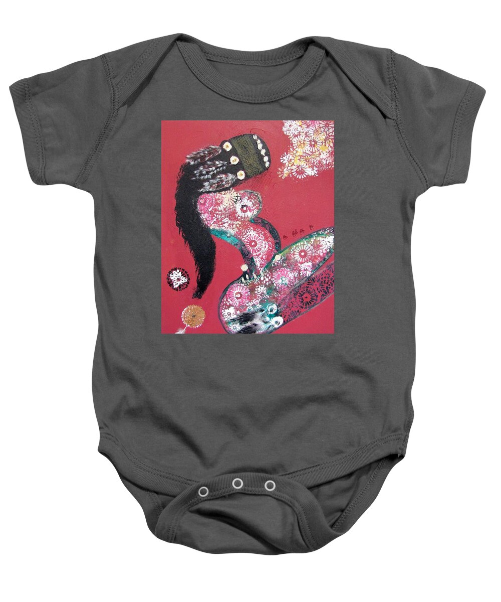 Indigenous Woman Baby Onesie featuring the painting Cinnamon Girl by Leslie Porter