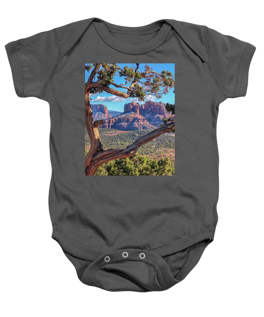 Arizona Baby Onesie featuring the photograph Naturally Framed - Cathedral Rock Sedona, Arizona by Teresa Wilson