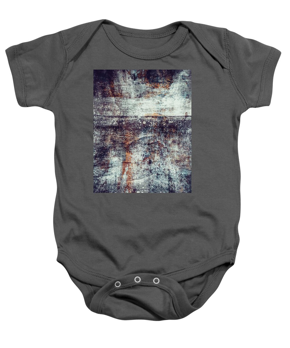 Abstract Baby Onesie featuring the painting Neutral Color Tones Abstract landscape - Behind The Hill by iAbstractArt