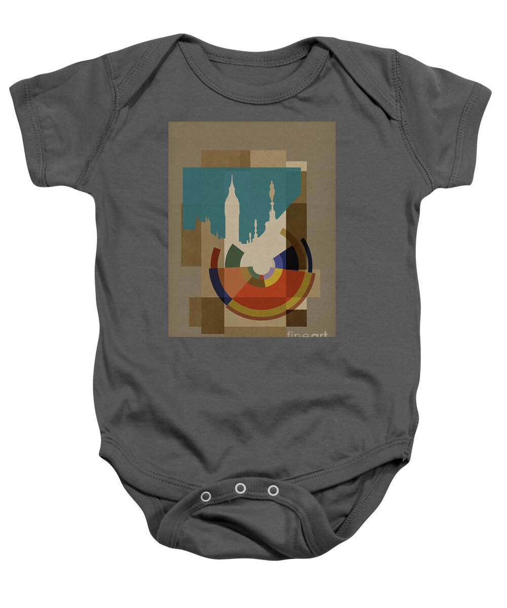 London Baby Onesie featuring the mixed media New Capital Squares - Big Ben by BFA Prints