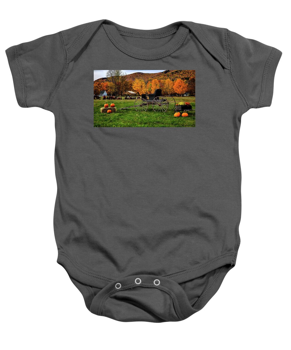 Farm Machinery Baby Onesie featuring the photograph New Hampshire buggy and fall colors by Jeff Folger