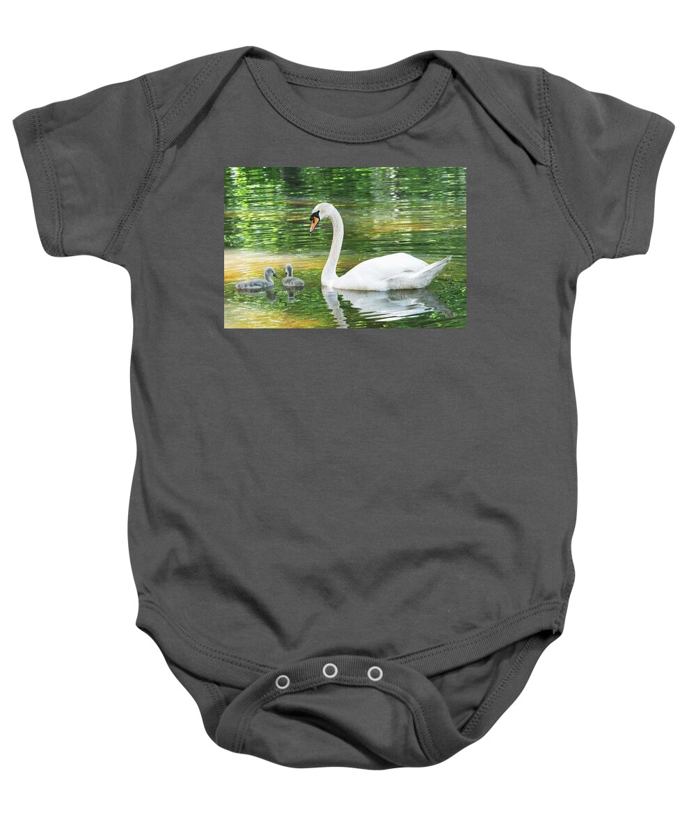 Swan Baby Onesie featuring the photograph New Little Ones by Mary Ann Artz