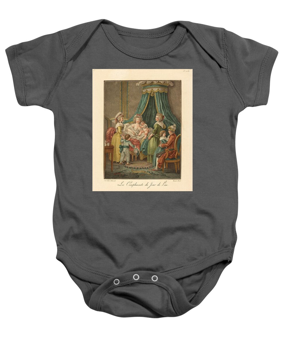 Louis-marin Bonnet Baby Onesie featuring the drawing New Year's Greeting by Louis-Marin Bonnet