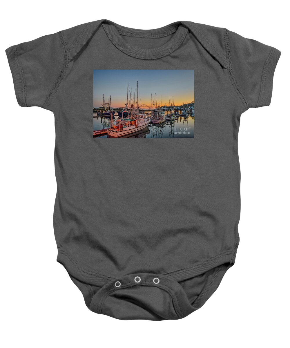 Tuna Boat Baby Onesie featuring the photograph Newport Harbor at dusk by Paul Quinn