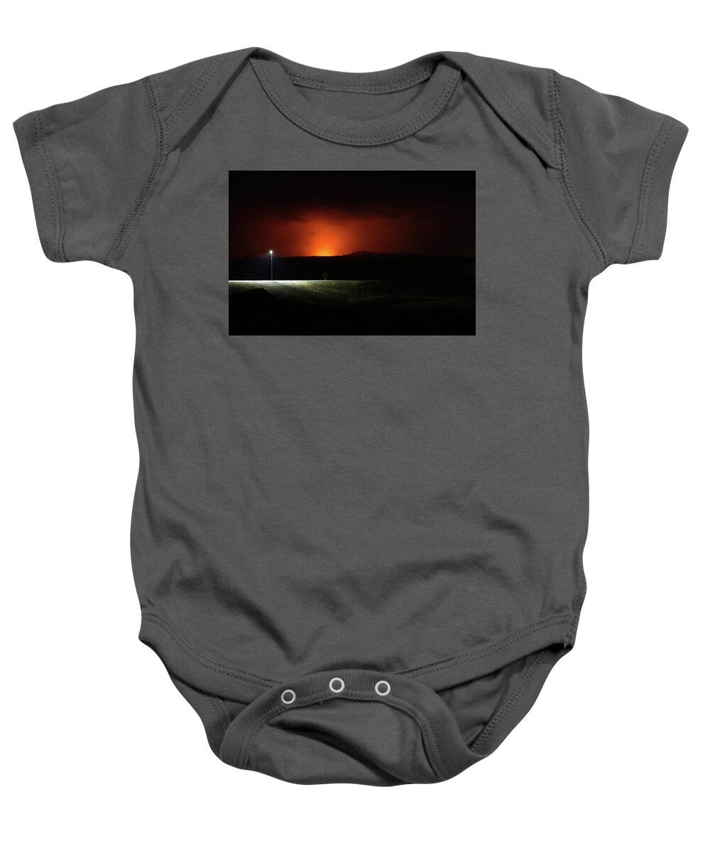 Volcano Baby Onesie featuring the photograph Night of the volcano by Christopher Mathews