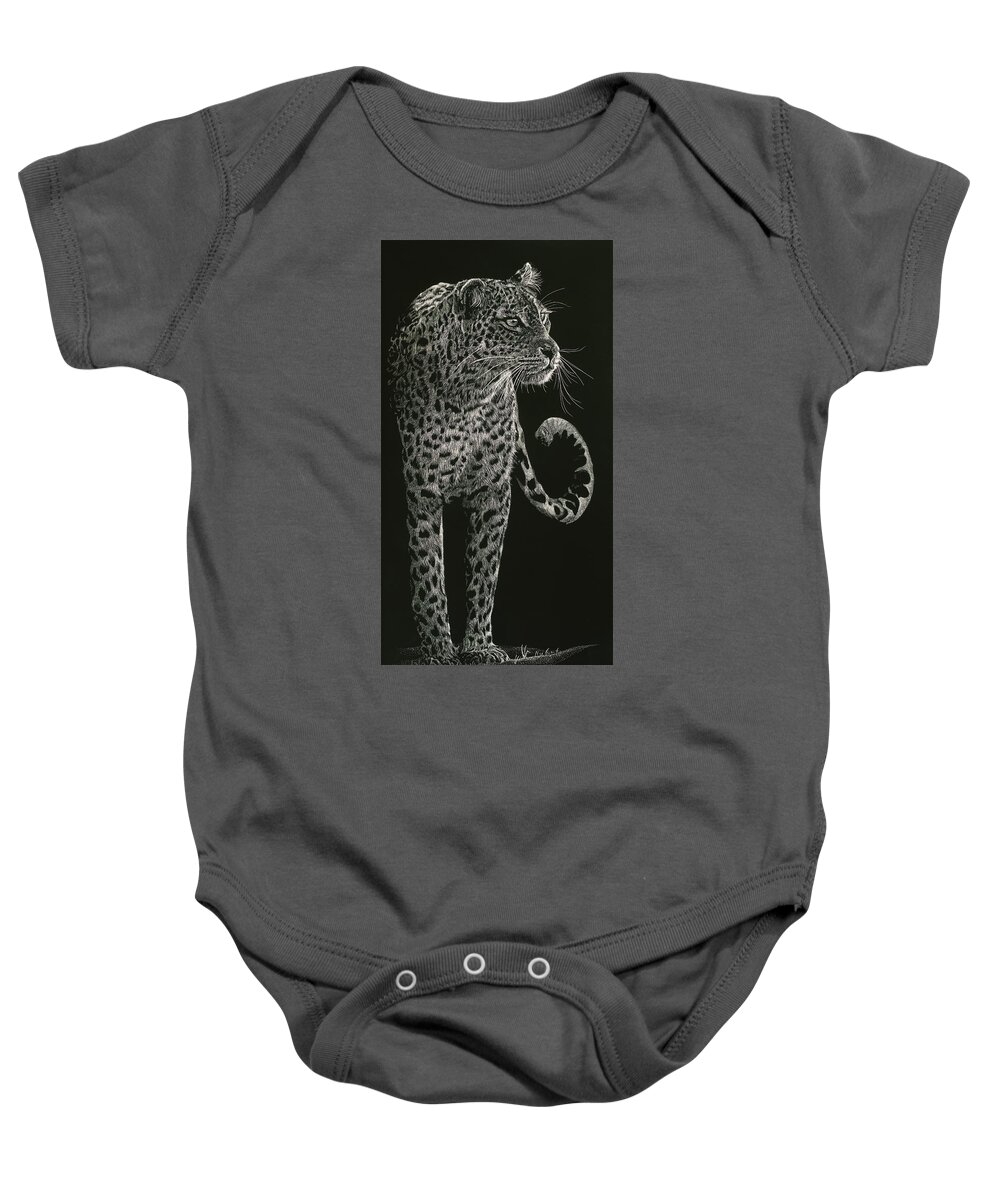 Leopard Baby Onesie featuring the painting Night Watch by Mark Ray