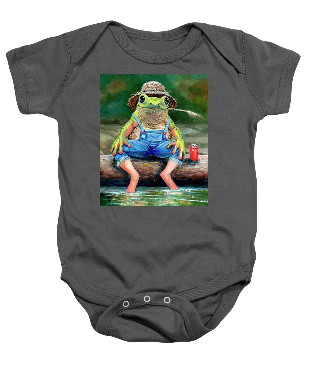 Frog Baby Onesie featuring the painting No Worries Mate by Cynthia Westbrook