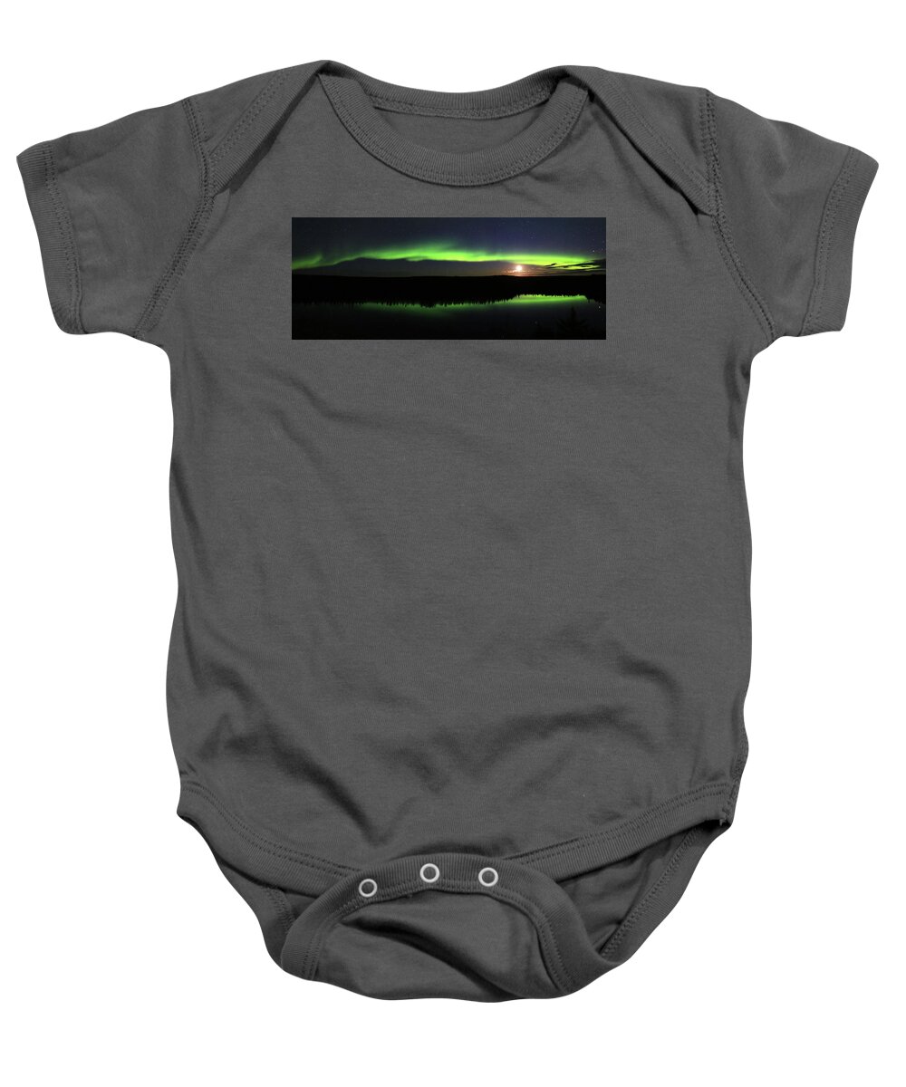 Northern Lights Baby Onesie featuring the photograph Northern Lights Dancing with the Moon by Shixing Wen