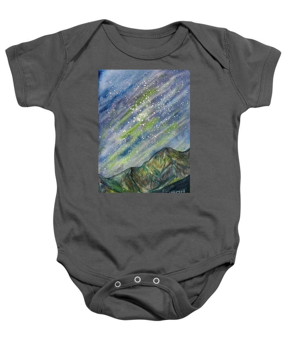 Northern Lights Baby Onesie featuring the painting Northern Lights Obstruction Point by Lisa Neuman