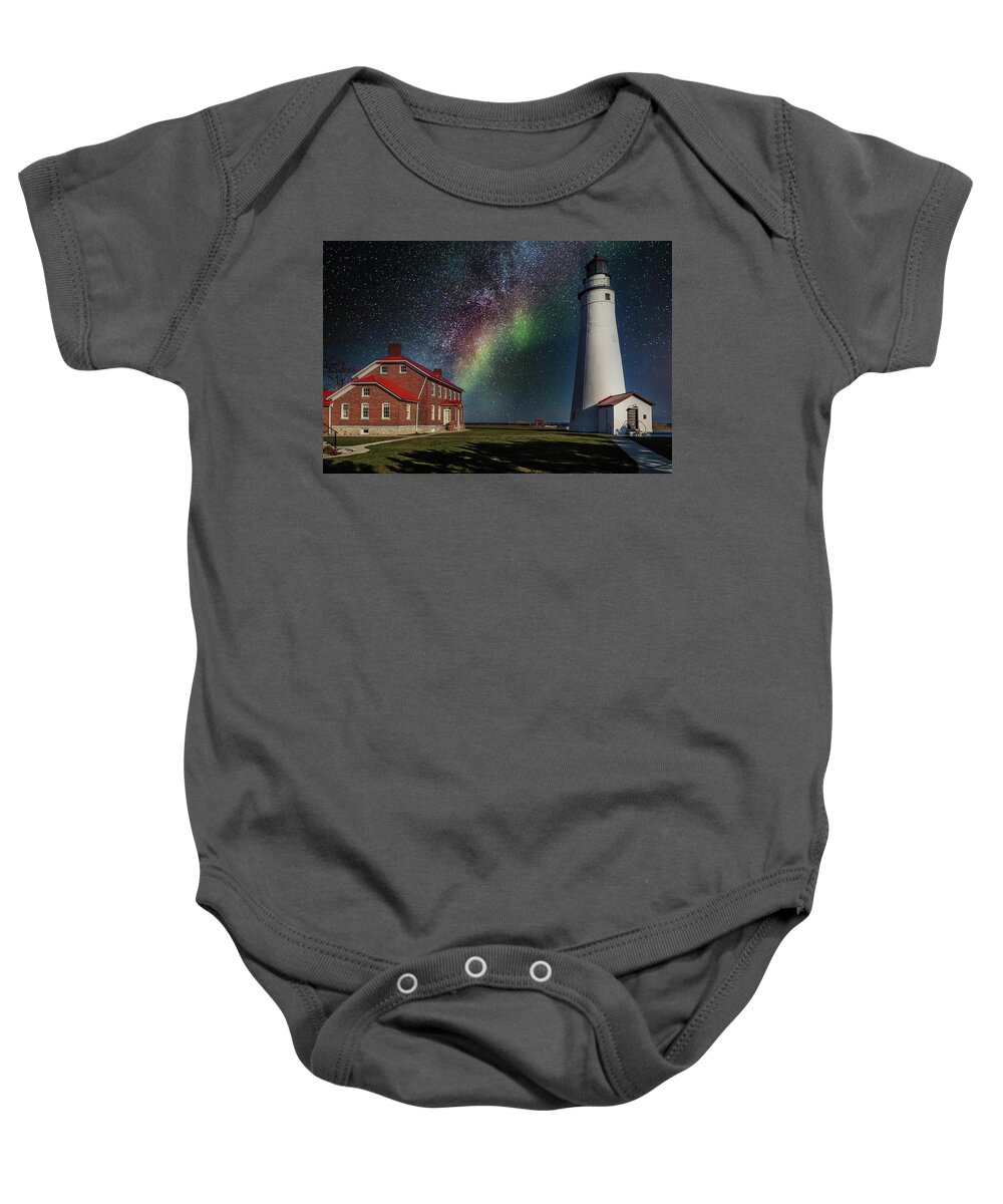 Northernmichigan Baby Onesie featuring the photograph Northern Sky Lighthouse IMG_3672 HRes by Michael Thomas