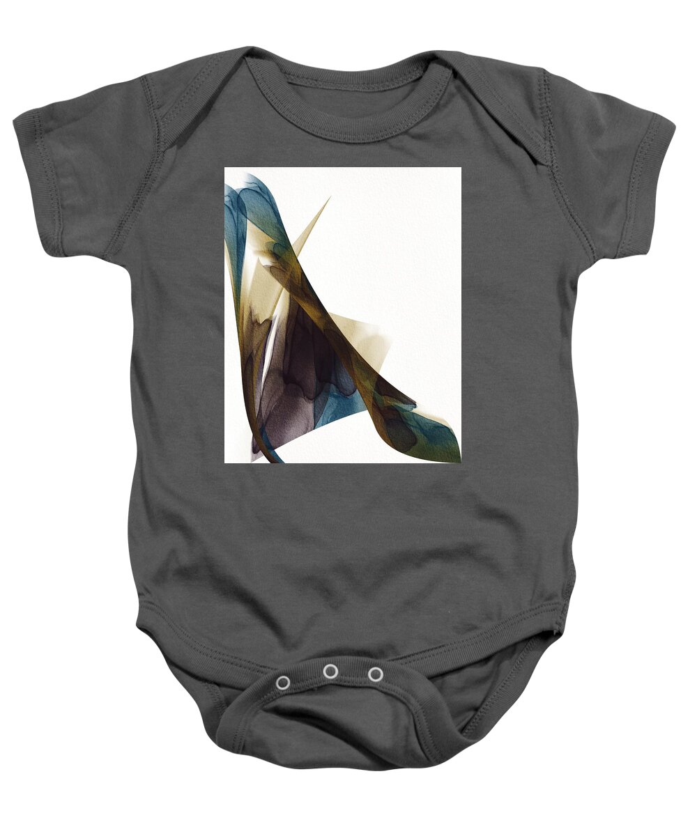 Abstract Baby Onesie featuring the mixed media Number 12 Together abstract ink teal brown by Itsonlythemoon -
