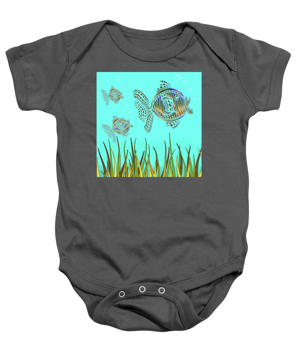 Sea Baby Onesie featuring the digital art Ocean Ripple Pane 2 Lucy and the Twins by David Dehner