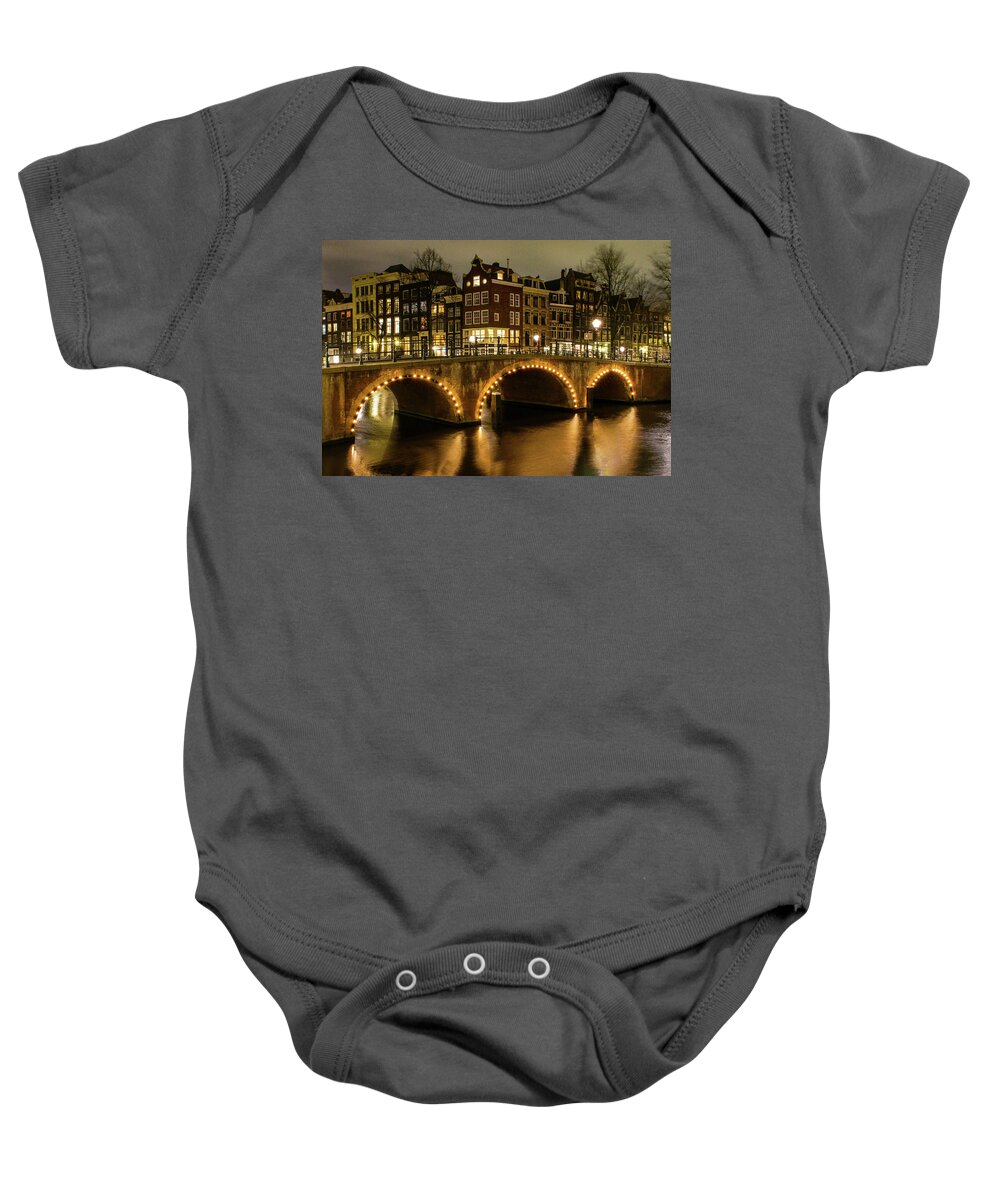 Amsterdam Canal Baby Onesie featuring the photograph Old Amsterdam Canals Evening by Norma Brandsberg