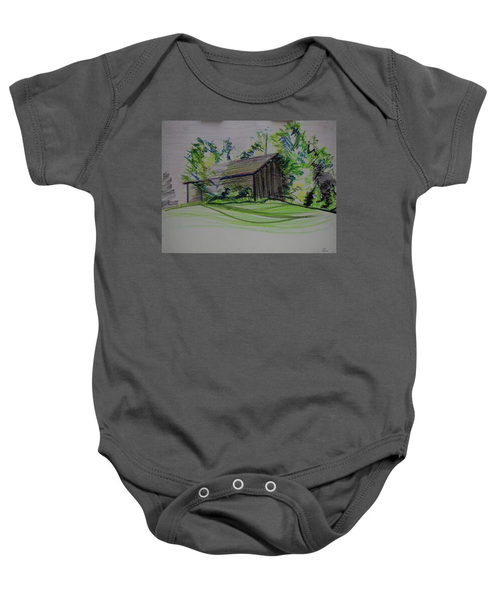 Plein Air Baby Onesie featuring the pastel Old Barn At Wason Pond by Sean Connolly